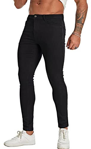 FIILIMER Stretch Jeans Men Skinny Fit Tapered Leg Cotton Denim Jeans Comfy Casual Pants Black Size 30