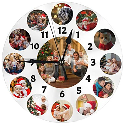 Orologio da Parete con Foto, Orologi da Parete Personalizzato, Orologi da Parete Personalizzato Foto Testo per Regalo Decorativo Anniversario Matrimonio Compleanno Della Madre Padre Famiglia