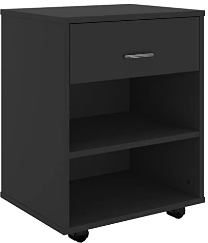 vidaXL Rollschrank mit Schublade Fächern Rollcontainer Büroschrank Aktenschrank Bürocontainer Schrank Büro Druckerschrank Schwarz 46x36x59cm Holzwerkstoff