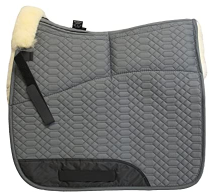 Engel Reitsport SCHABRA1AP-D-GRA-MED Lammfell Dressur Schabracke | half lined, Fell im Sattelbereich, Fellkranz v., Aufpolster Korrektur, Steppstoff, Dressur, Stoff grau Fell med.