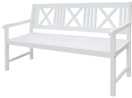 H4L Gartenbank Eukalyptusholz White Washed 3-Sitzer Holzbank Sitzbank Holzmaserung sichtbar FSC 100%