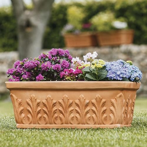 Decorspace Blumenkasten aus Kunstharz Blumentopf mit Dekoration Made in Italy für Blumen und Pflanzen (70 cm, Terracotta)