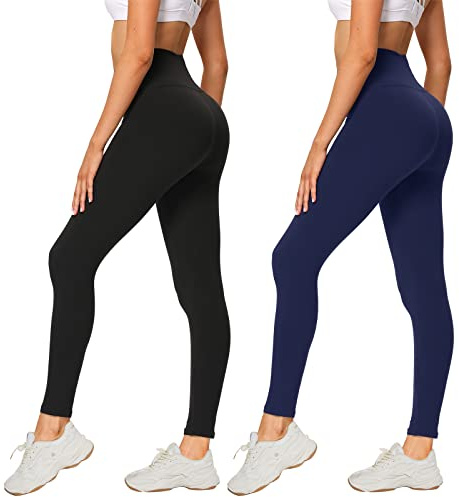 AMIYOYO 2er Pack Leggings für Damen High Waist Sporthose | Blickdicht Elastische Bauchweg Hosen für Yoga, Fitness, Outdoor, Freizeit, Sport & Alltag