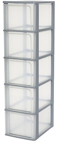 Iris Ohyama, Schubladen Organizer, 5 Tiefen Schubladen, Grau, OCH-2500 | Easy-Pull-System, A4, A5 & A6 Format, Schreibtisch Organizer für Büro, Schreibwaren, BPA-frei