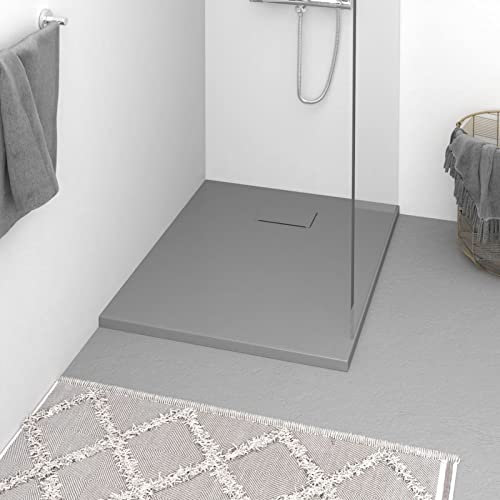 Yolola duschwanne 90x70 Duschwanne Schieferoptik Duschtasse flach Duschwanne Duschtasse Brausewanne Brausetasse Duschbecken Anti-Rutsch SMC Duschwanne-Niedrige Schwelle-90 x 70 cm-Grau