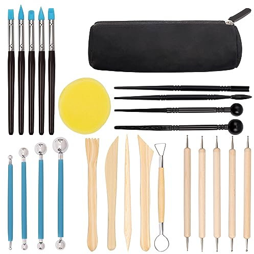 Kurtzy 25-teiliges Polymer Clay Keramik Modellierwerkzeug Set mit Aufbewahrungsbox - Töpferwerkzeug Ton Set - Ton Werkzeug Töpfer Set - zum Modellieren Prägen Formen