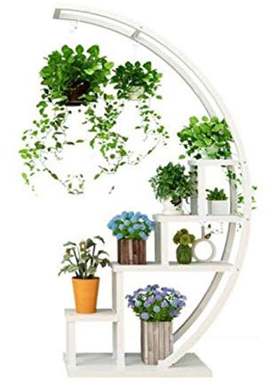 AFLCIO Pflanzenständer aus Holz mit 5 Ebenen, Metall, mehrere Blumenständer für drinnen und draußen, Pflanzenregal für Terrasse, Garten, Ecke, Balkon, Wohnzimmer, Weiß