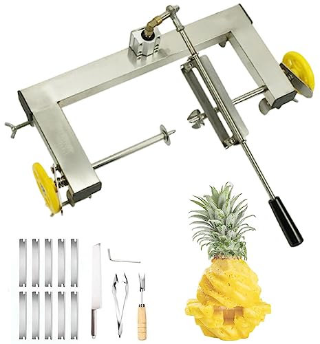 Éplucheur d'ananas, éplucheur à manivelle en acier inoxydable, kit d'outils d'épluchage de la peau avec bras réglable pour différentes tailles d'ananas, pour ménage, restaurant, bar, supermarché A