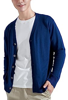 Rfmfkkg Stickad kashmir ull cardigan ytterkläder v-krage enfärgad håll värmen kofta, Kungsblå, L