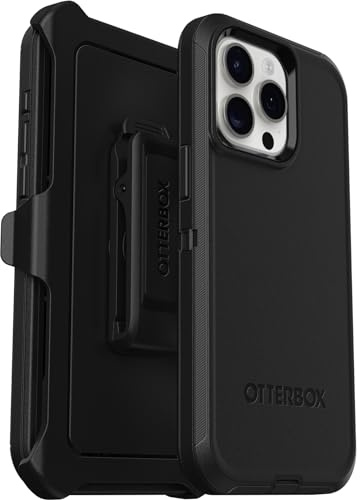 OtterBox Defender Hülle für iPhone 15 Pro Max, stoßfest, sturzsicher, Ultra-robust, schützende Hülle, 5X getestet nach Militärstandard, Schwarz, Keine Einzelhandelsverpackung
