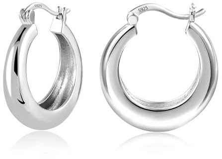 Creolen Ohrring Damen Gold Silber 925 Chunky Minimalist Breit Dicke Creolen | KISSPAT Creolen Ohrringe Damen Gold Silber 925 Chunky Gehämmerte Geometrische Creolen Ohrring Minimalist Schmuck Hypoallergen