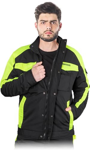L. HOLLMAN TANZOW-J Sicherheits Arbeitsjacke Herren Winter Jacke mit Wärmender Füllung für Den Winterarbeitsbereich, Farbe: Schwarz und Gelb, Größe 3XL