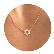 LLWOM Dainty Gold Necklace-14K Gold Plated CZ Star Of David Necklace for Women Simple Jewelry Everyday for Women