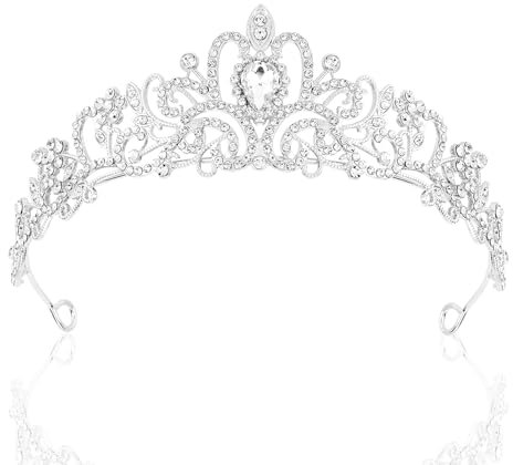 Rierousy Tiara Hochzeit, Krone Damen, Krone Braut, Kristallkrone Strass Krone, Hochzeit Diadem für Hochzeiten, Abschlussbälle, Festumzüge, Prinzessinnenpartys, Geburtstagsfeiern Usw (silbrig)