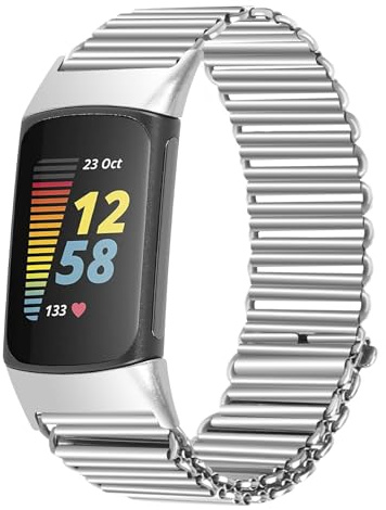 Gimuk Metallarmband Kompatibel mit Fitbit Charge 6/Charge 5 Armband für Damen Herren, Verstellbares Edelstahl Sport Armband Ersatz Uhrenarmband Band Armband für Fitbit Charge 6