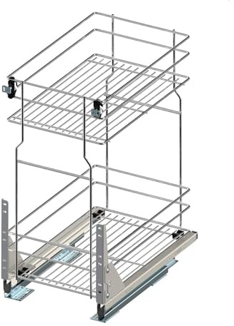 Unterschrankauszug Auszugsunterschrank Schrankauszug mit Softclose Küchenauszug 2 Etage Chrome Vollauszug Bodenmontage (Möbel 250mm)
