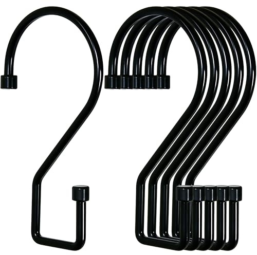 ANIASOM 12Pcs S Hooks for Hanging, 4 inch Heavy Duty Large S Hooks, Reversible Black Metal S Shaped Hooks for Kitchen, Bathroom, Garden, Indoor, Outdoor