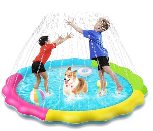 Dog Pool for Pets - Dog Paddling Pool Non Slip & Durable Sprinkler Splash Pad for Dogs and Cats,Thickened Anti-Slip Water Play Mat, Portable Paddle Pool for Dogs Kids Summer Pet Pools (150cm)