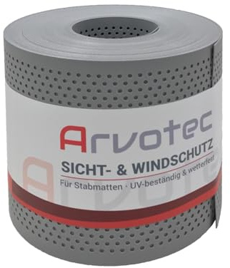 Arvotec Sichtschutz, gelochte Optik, 25 Meter, zur Anbringung an Doppelstabmatten, Lärm-, Sicht- & Windschutz - einfache Montage, ohne Werkzeug - Made in Germany (Grau - RAL 7040)