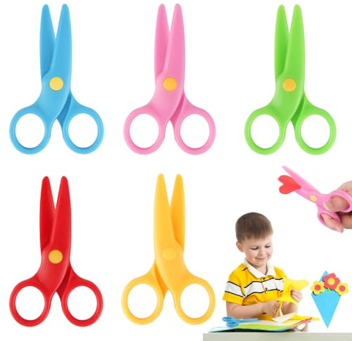 GHVACZS 5 Stück Kinderschere, Fünf Farben Schere Kinder, Kunststoff Sicherheits Kinder Schere, Geeignet für Kleinkinder, Studenten und Kinder zum Basteln mit Papierschnitten