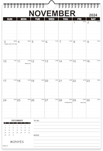 MONYES Wandkalender 2025 groß, 43,2 x 30,5 cm, akademischer Kalender, Monatskalender mit Drahtbindung & Aufhängehaken, großer Wandkalender, Schreibtischkalender