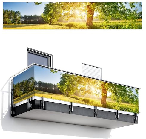 MuchoWow© Balkon Sichtschutz Einseitig Groß PVC Seitenwand Terrassen für | 100x500 cm - den Garten ohne bohren Wetterfest Seitlich Zaun Terrasse Balkon Dekoration Baum - Sonnenuntergang - Landschaft