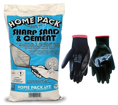 Concept4u Sharp Sand & Cement Mix 5kg with Large Nitrile Coated Gloves General Purpose Mortar Mix Ideal for Patching, Rendering, Brick-Laying & General Repairs