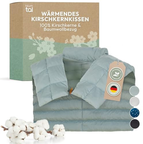 Blumtal Kirschkernkissen - Körnerkissen mit 100% Kirschkern-Füllung - Körnerkissen Mikrowelle mit OEKO-TEX zertifiziertem 100% Baumwoll-Bezug - Wärmekissen Schulter - Kirschkernkissen mit Kammern Grün