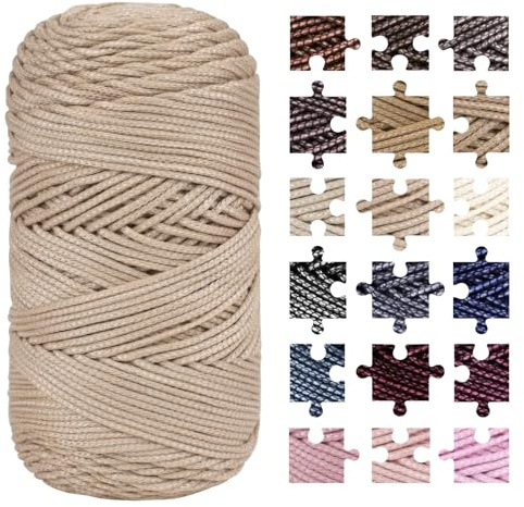 LEREATI Filato per Borse Uncinetto, 2.5mm x 200m Macrame Corda Cotone Filo per Uncinetto 200g Cordino per Borse Uncinetto, Cestini, Coperte, Scarpe (Beige Chiaro)