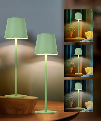Faithorse 2 Pack Rechargeable Lamp Cordless Table Lamp | Battery Operated Lamps 5200mAh IP54 Waterproof Wireless Lamp with Touch Control Night Light for Bedroom(Grass Green)