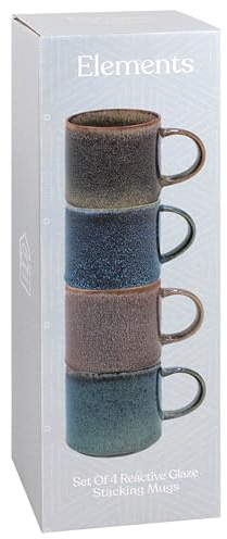Lesser & Pavey Elements - Juego de 4 tazas apilables de esmalte reactivo para cocina y hogar, elegante juego de 4 tazas de vajilla para cada ocasión, bonito juego de tazas de café para hombres y