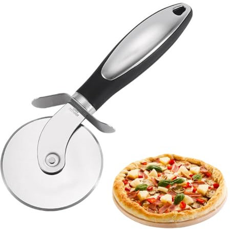 Black Premium Pizza Cutter Wheel, Stainless Steel Sharp Pizza Slicer for Cutting Through Crusts, Pies and More, Easy to Cut & Clean, Dishwasher Safe, Handle Large & Small Pizza