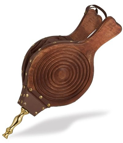 Relaxdays Soufflet en Bois, souffleur d'air pour Barbecue et cheminée, 47 cm, Design Rustique, Marron/Or