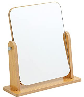 FOMIYES Holz Schminkspiegel 360° Drehbar Kleiner Kosmetikspiegel Für Frauen Vintage Desktop Spiegel Mit Stabilem Standfuß Für Wohnheim Ankleidezimmer