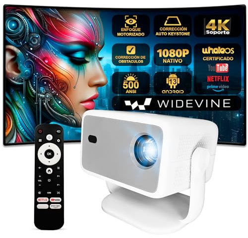 Unicview TP350 Proiettore 4K Google Certificato Netflix Video Home Cinema Android 13 500 ANSI Lumens Auto Keystone Focale Motorizzata Keystone 4D Zoom WiFi6 Bluetooth 5.2