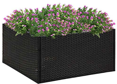 Fasba Hochbeet Gartenbeet Pflanzbeet Frühbeet Pflanzkübel Pflanzkasten Blumenkübel Gemüsebeet Blumenkasten Schwarz 80x80x40 cm Poly Rattan