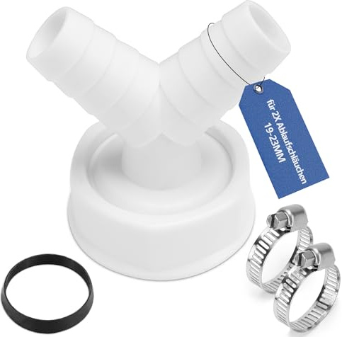 Dishwasher Washing Machine Drain Adapter Double Connection Y 1 1/2 Inch, Washing Machine Connection Adapter for Pipe Diameter 40 mm, Input Diameter 19-23 mm with Hose Clamp for Dishwasher Dryer