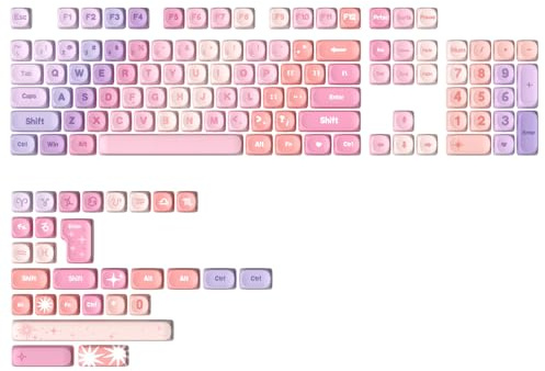YUNZII 140 Keys MOA Keycaps, Dye-Sublimation PBT Custom Keycap Set for MOA Profile, Cute Rainbow Candy Keycap for MX Switches Mechanical Gaming Keyboard (purple)