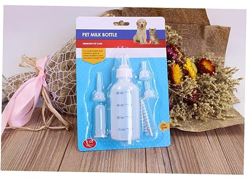 HEMOTON 60ml Pet Nurser Bottle Kit Feeding Bottle and Silicone Nipple, Small 4pcs Set for Kittens Puppies and Small Animals
