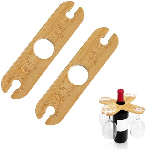 Xstary 2 Stück Weinglashalter Holz, Weinglashalter Holz zum Umhängen für 4 Gläser Wine Glass Holder Hängend Weinflaschenhalter Rustikaler Glashalter für Outdoor-Picknick und mehr, Weinzubehör