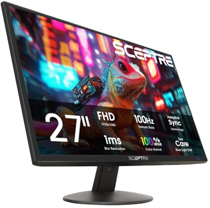 Sceptre New 27-inch Prime Monitor 100Hz HDMI x2 VGA 1ms 99% sRGB Eye-Care Build-in Speakers, Machine Black 2026 (E275W-19203R Series)