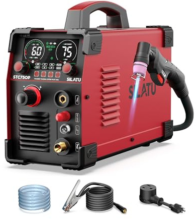 SILATU Plasma Cutter, STC750P 75A HF Non-Touch Pilot Arc Plasma Cutter Machine, 110/220V Dual Voltage Air Sensor LED Display, 1'' Max Cut 5/8'' Clean Cut, Mesh Cutting, PT/2T/4T for Beginners DIY(Red)