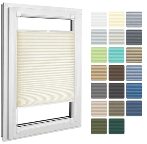 Home-Vision Premium Plissee Faltrollo zum Kleben Creme B95cm x H120cm | Blickdicht Sonnenschutz Jalousie für Fenster & Tür