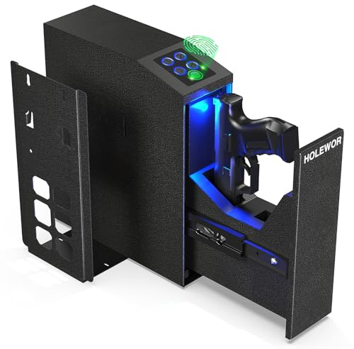 Fingerprint Biometric Gun Safe, Slider Bedside Pistol Safe for Handgun with 3 Ways Quick Access Mounted Gun lock Box for Nightstand, Bed, Desk, Wall, Dresser