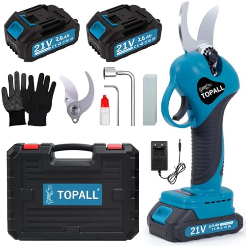 TOPALL Akku Astschere Hochentaster, 33MM Elektrische Gartenschere, 2 * 2000mAh Akku | 800W Bürstenloser Motor | LCD-Anzeige, für Zweige, Sträucher und Stämme