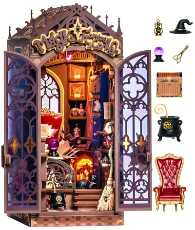 Rolife Book Nook Puzzle 3D Magic Fantasy Corner, DIY Miniature House con Luci e Porta Chiudibile, Kit Diorama Booknook per Libreria d'Angolo, Regalo di Natale & Compleanno Unico per Adulti