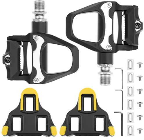 QWORK® Pédales de vélo en Alliage d'aluminium, pedale Automatique VTT avec Cales, pour Velo Route et VTT