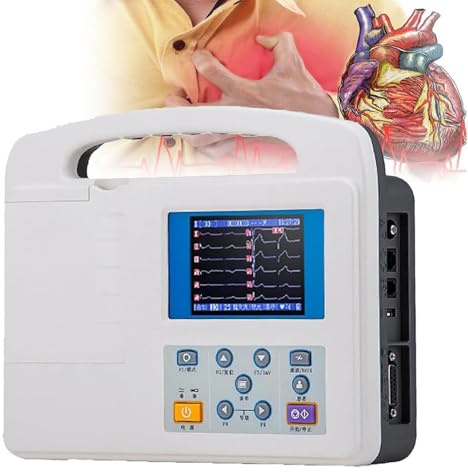 LSHFYV Electrocardiograph Heart Monitor, Portable ECG/EKG Monitor with Printing Paper, 12-Lead 3-Channel 3.5-Inch Color LCD Digital Device, for Medical Oral Care