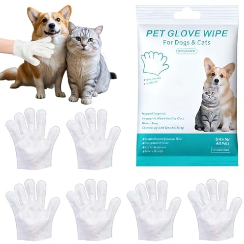 Pet Cleaning Gloves for Dogs & Cats Disposable Washing Mitt for Bath & Grooming Clean Paws Fur Face Ears Rear & Body Waterless Wash Free Gentle Cleaning Pet Glove Wipes for Daily Care & Traveling 6PCS