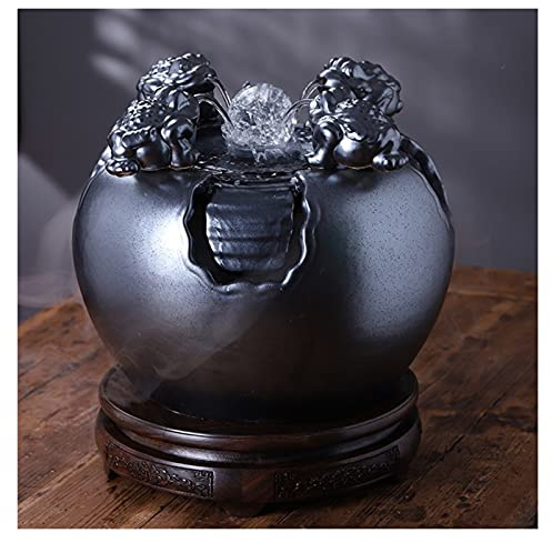 Fuente para Interior Fuente de Agua Interior con Pelota de Rueda Feng Shui Zen Tabletop Fuentes Cascada Cerámica fluyendo decoración de Agua, para Oficina en casa Fuente de Agua Decorativa